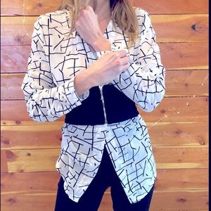 Abstract Line Button Up Black & White